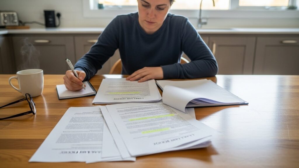  reading legal insurance policy at home